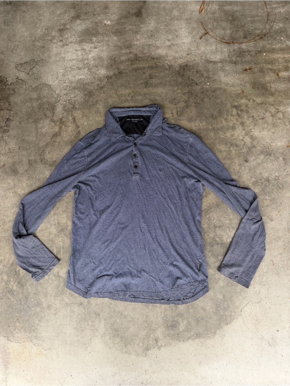 John Varvatos Polo Striped Blue Shirt Long Sleeve Preppy Men’s Large